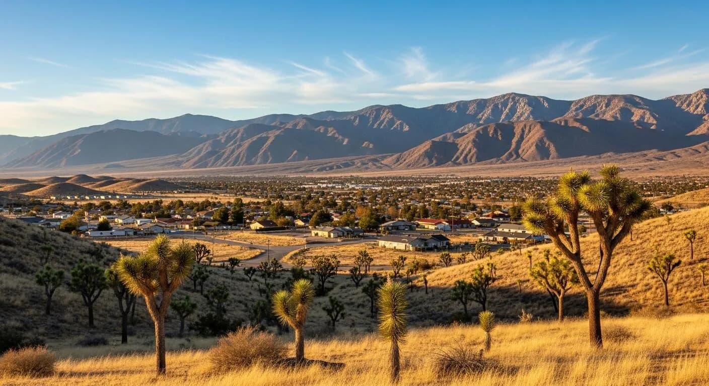 High Desert community in Phelan, California with Joshua trees and mountains